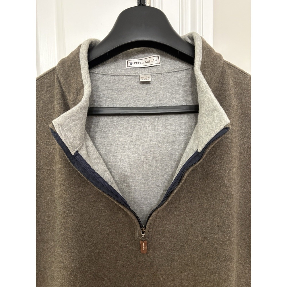 Peter Millar Vest Mens XL 100% Cotton Knit 1/4 Zip Mock Neck Brown - Picture 6 of 9